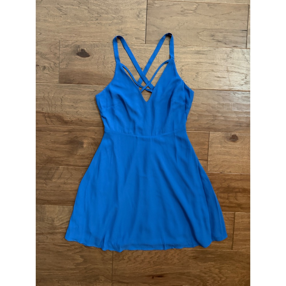 Lush Mini Dress Womens Small Blue Strappy Crisscross Fit & Flare Skater